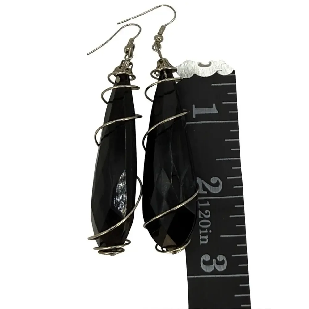 Black Teardrop Spiral Wire Earrings